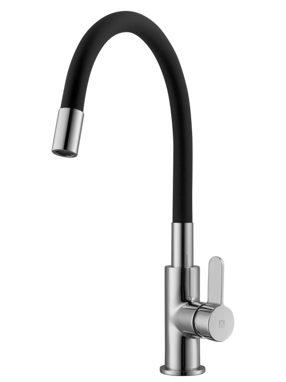 Elite Slim Küchen-Einhebelmischer mit flexiblem Auslauf, chrom black, druckfest